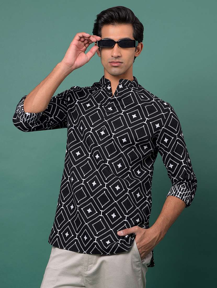 men printed mandarin neck short kurta - 21984554 -  Zoom Image - 0