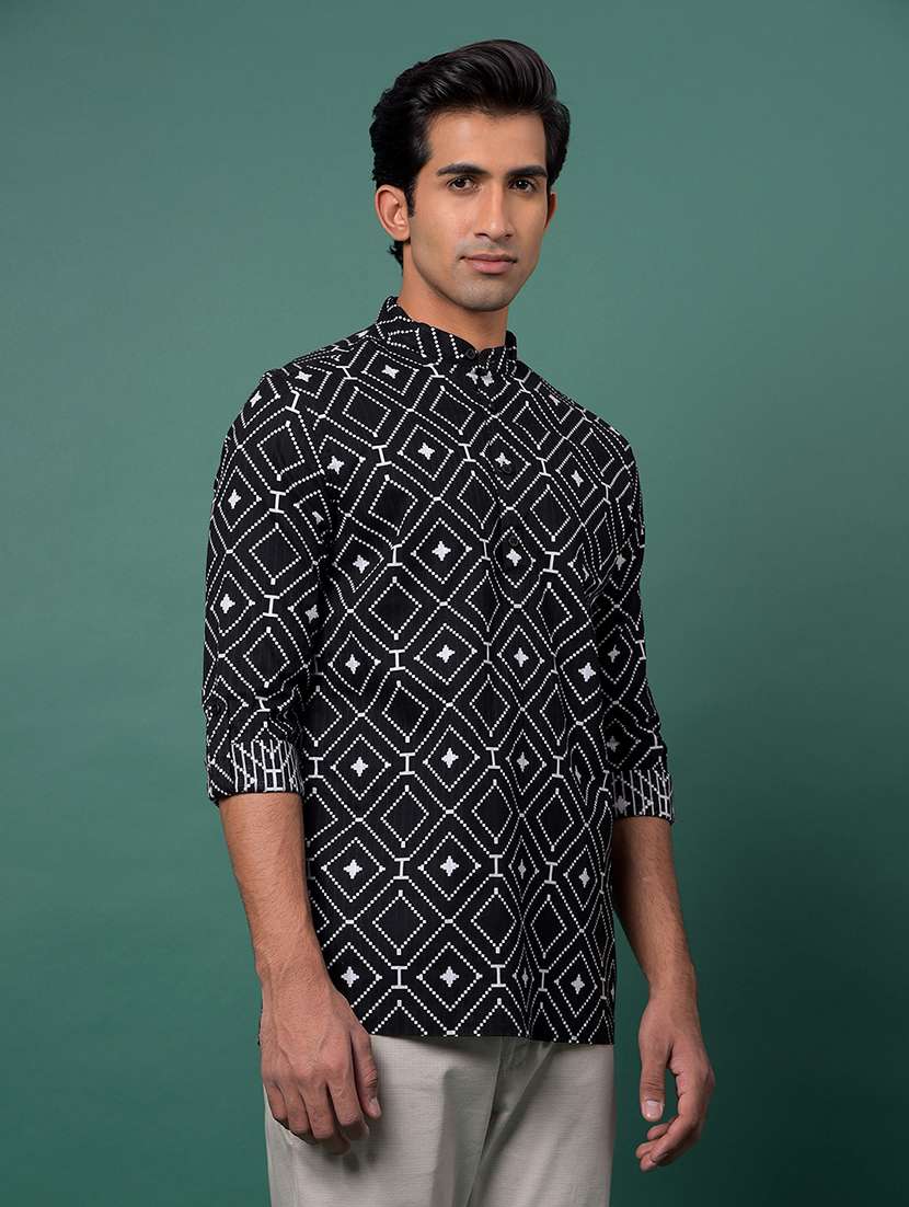 men printed mandarin neck short kurta - 21984554 -  Standard Image - 2