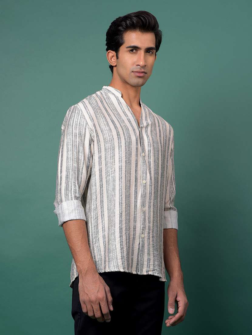 men striped mandarin neck short kurta - 21984557 - Standard Image - 2