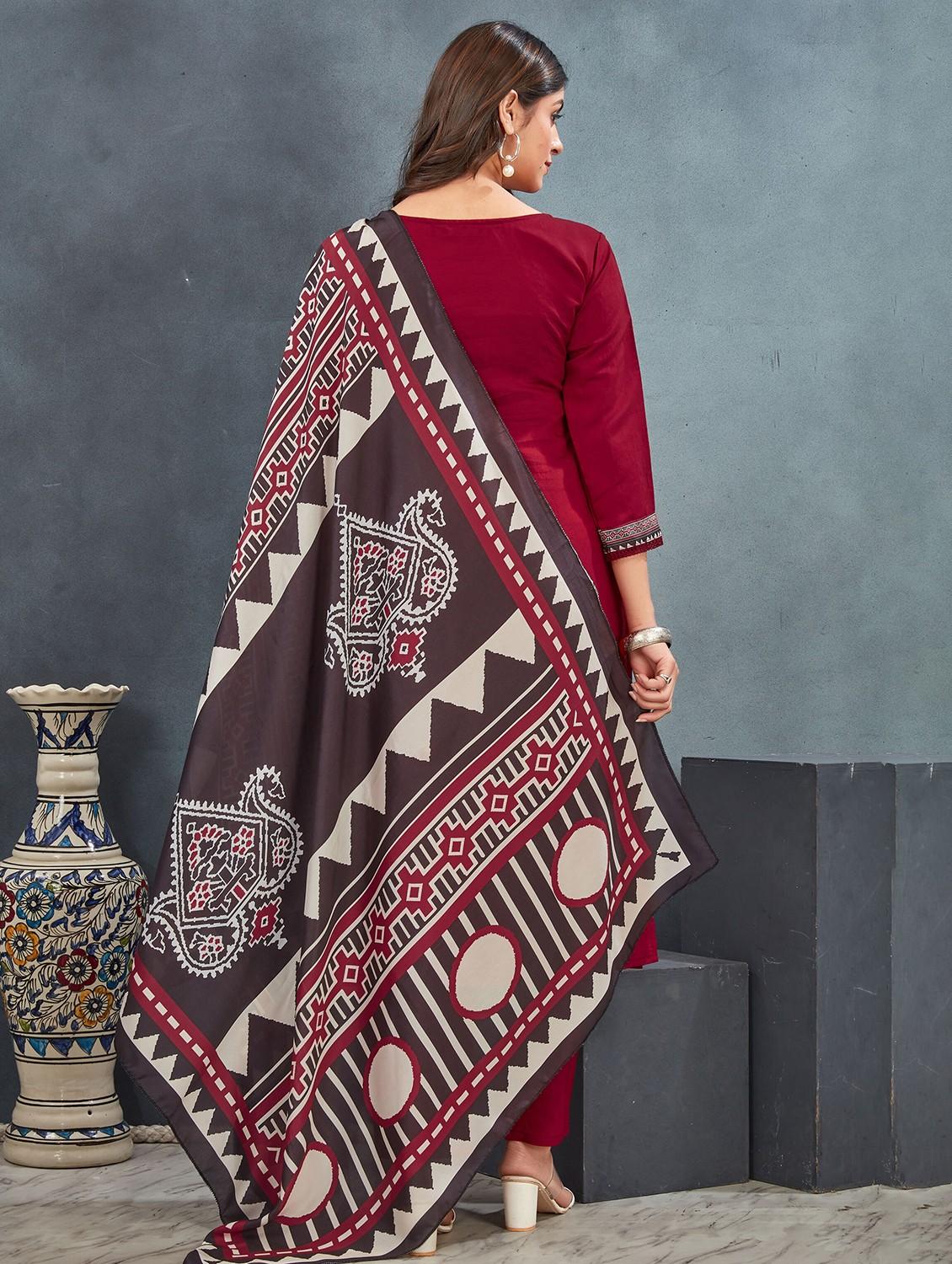 red art silk kurta pant set - 21984563 - Standard Image - 2