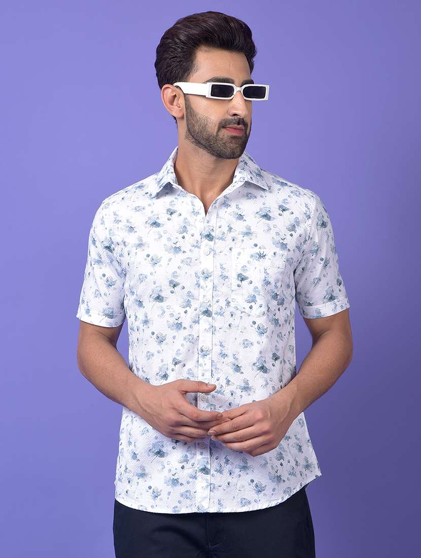 men floral printed short sleeve slim fit casual shirt