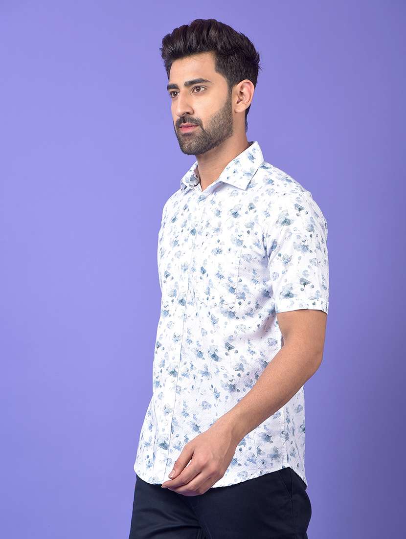 men floral printed short sleeve slim fit casual shirt - 21984583 -  Standard Image - 2