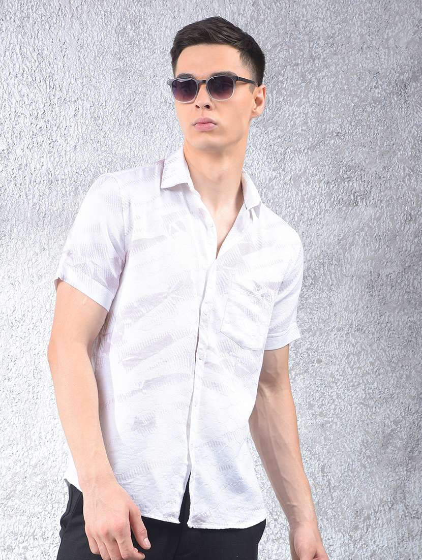men printed short sleeve slim fit casual shirt