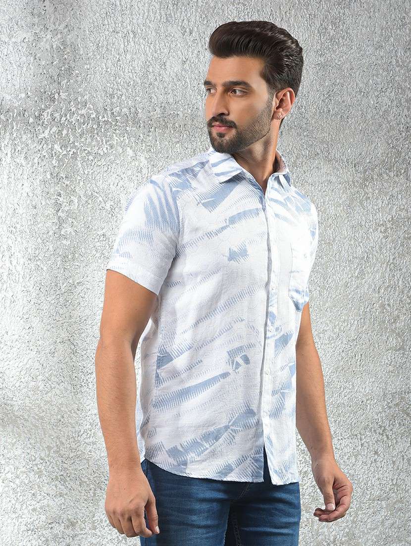 men printed short sleeve slim fit casual shirt - 21984585 -  Standard Image - 2