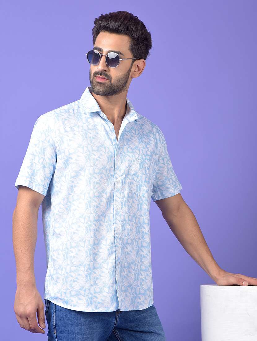 men printed short sleeve slim fit casual shirt
