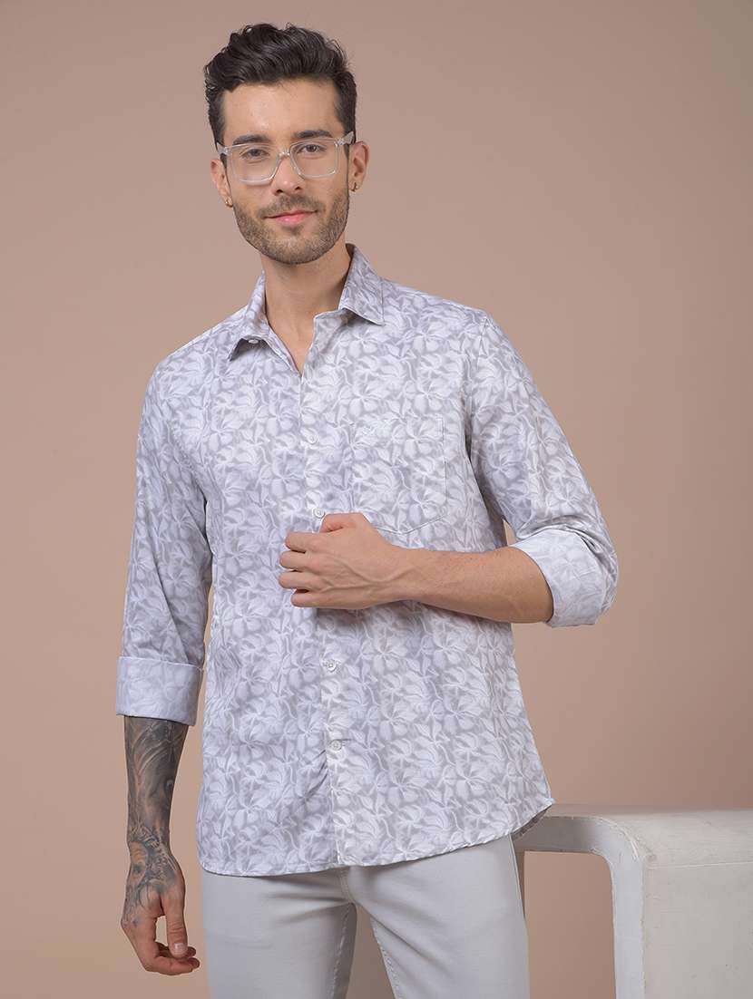 grey cotton blend casual shirt