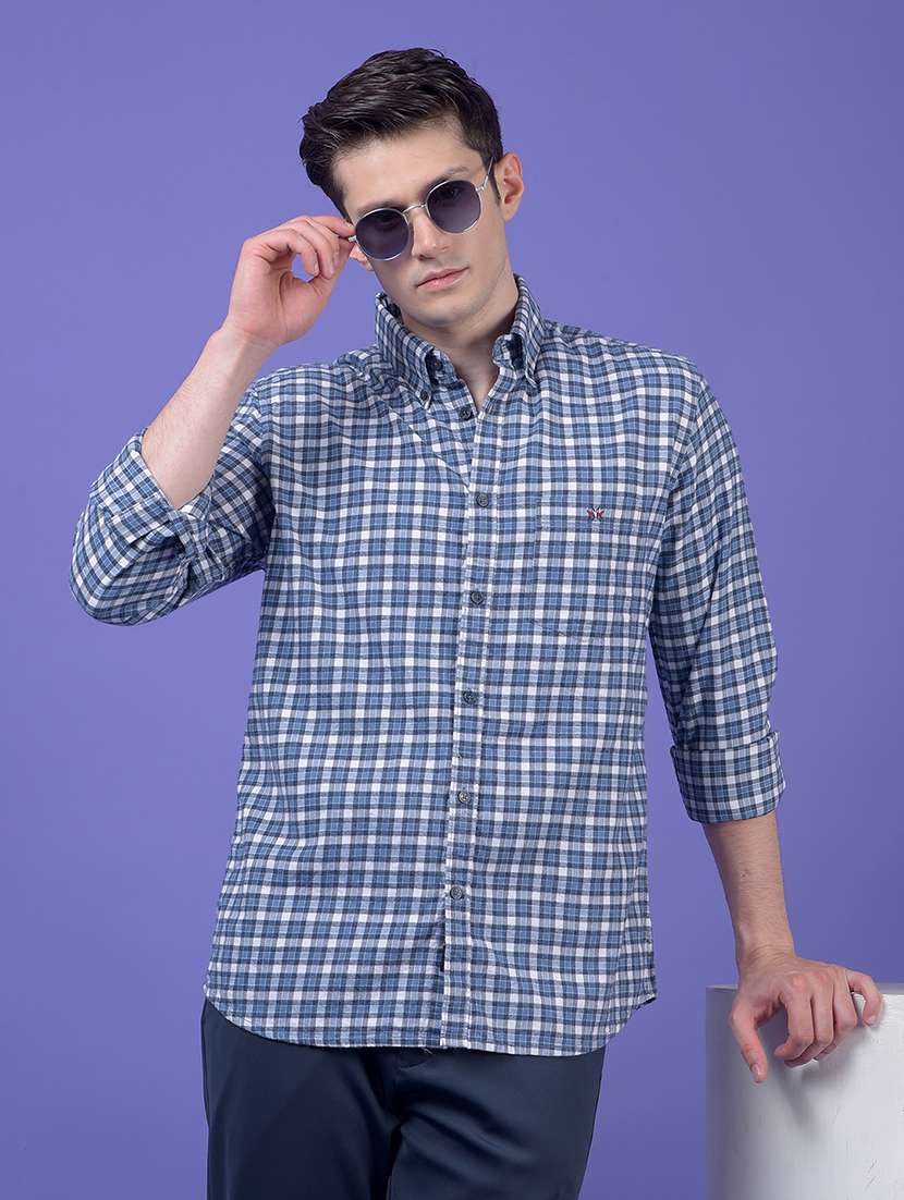 men checkered long sleeve regular fit casual shirt
