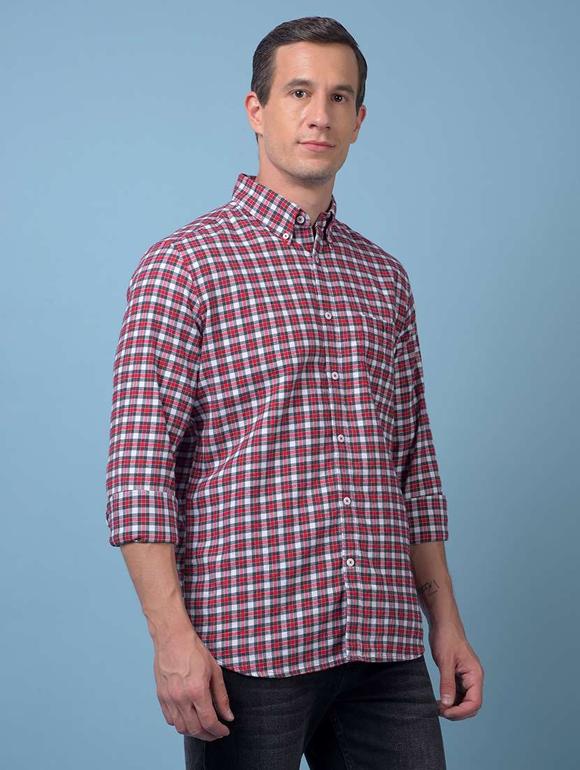 men checkered long sleeve regular fit casual shirt