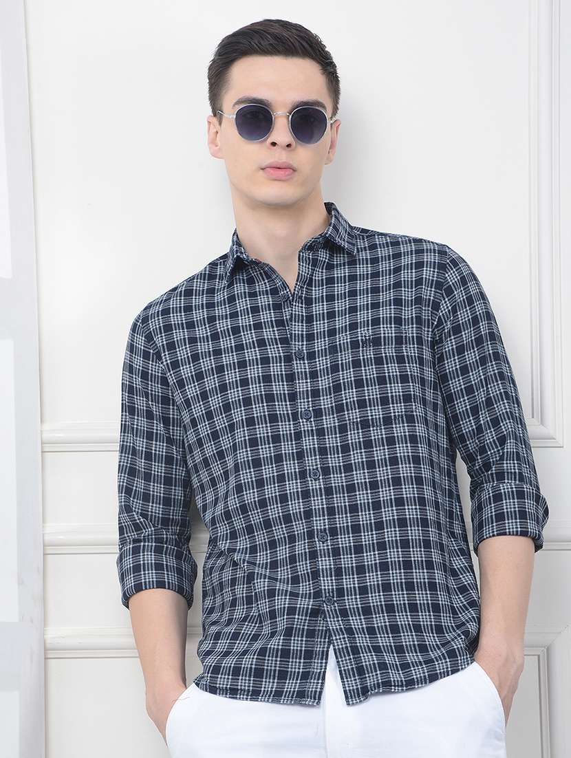 men checkered long sleeve regular fit casual shirt