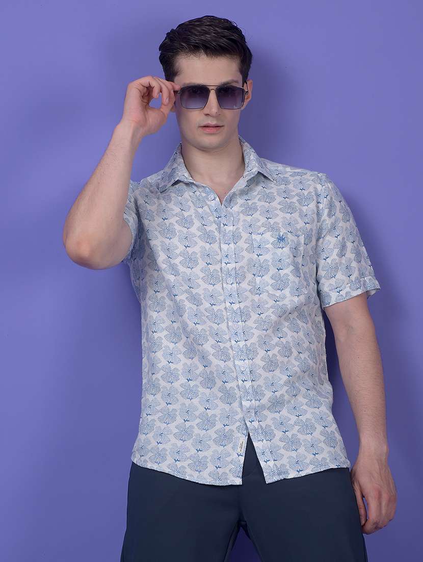 men floral printed short sleeve slim fit casual shirt