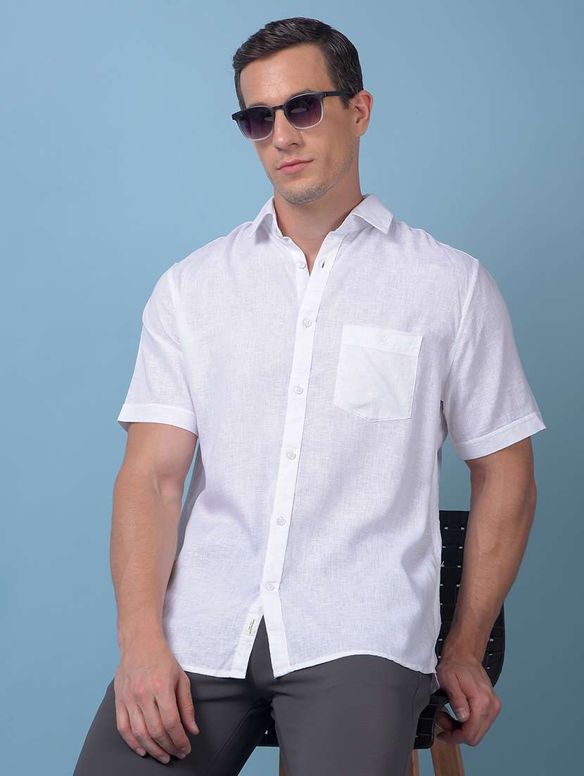 men solid short sleeve slim fit casual shirt