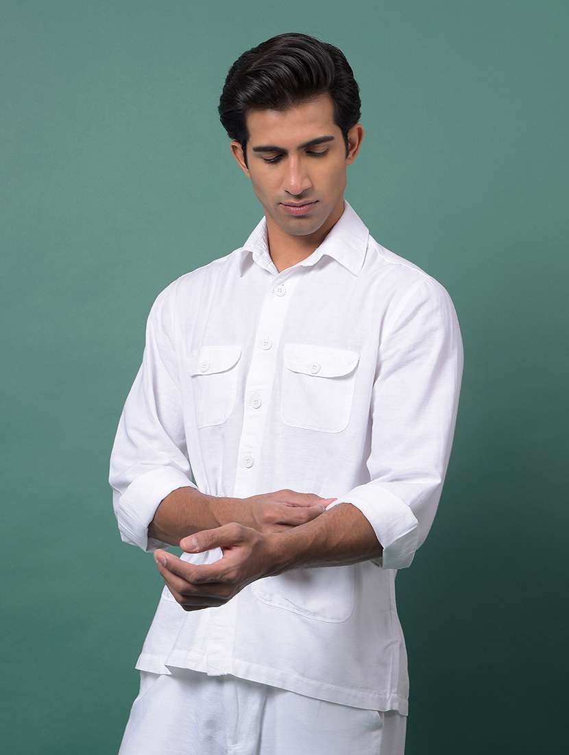 white cotton blend casual shirt - 21984830 - Standard Image - 2