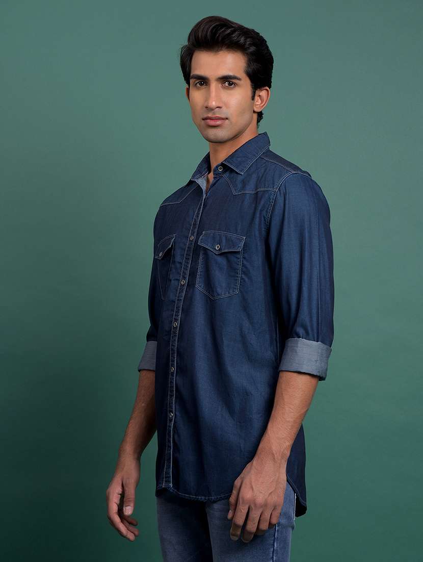 blue cotton casual shirt - 21984832 - Standard Image - 2
