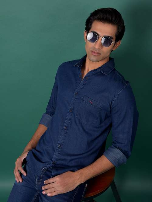 blue cotton casual shirt - 21984833 - Standard Image - 0