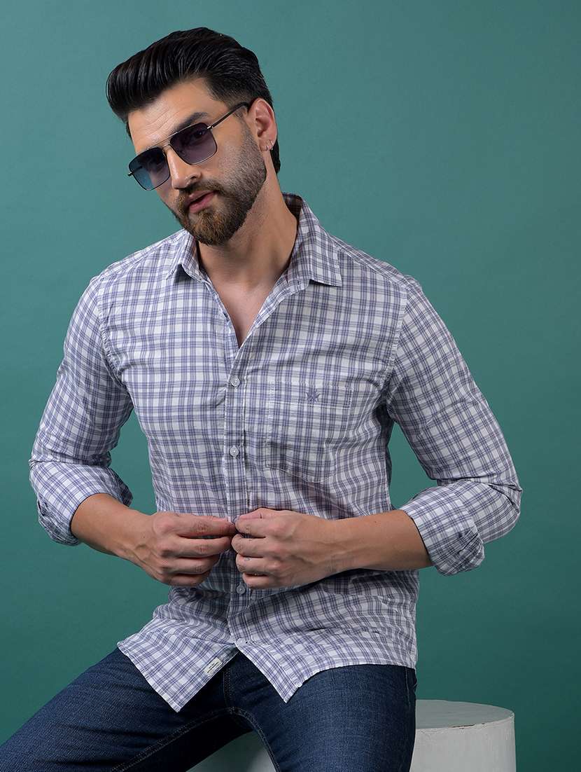 men checkered long sleeve regular fit casual shirt