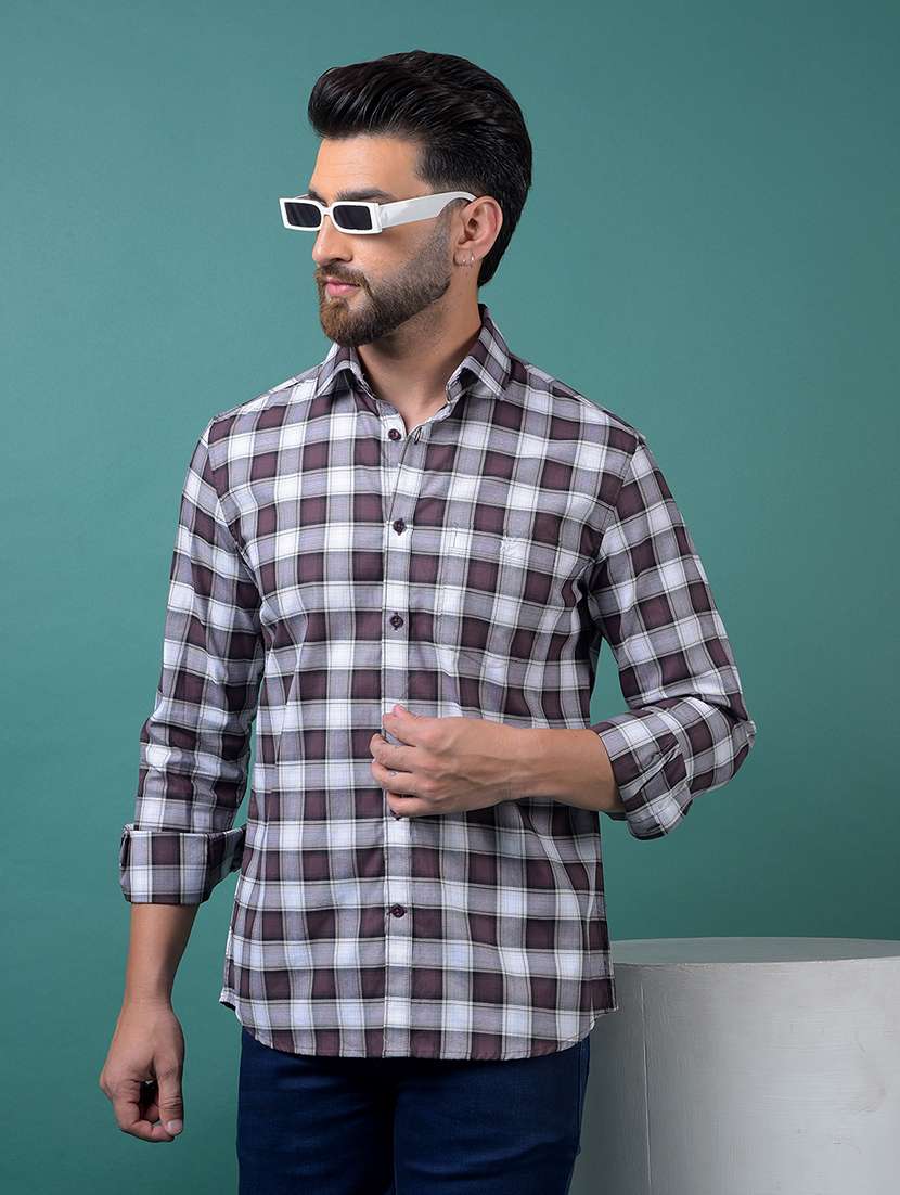 men checkered long sleeve regular fit casual shirt