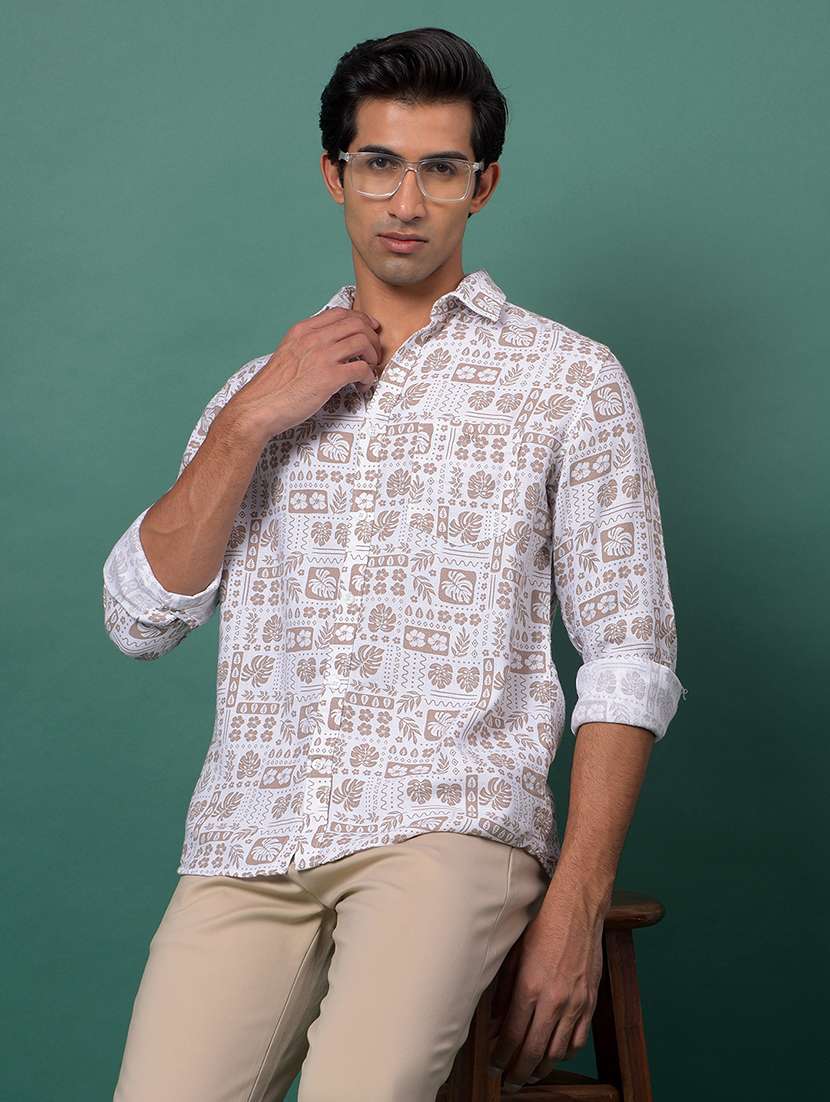 brown cotton blend casual shirt