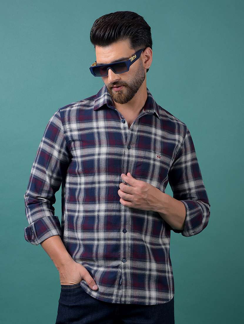 men checkered long sleeve regular fit casual shirt