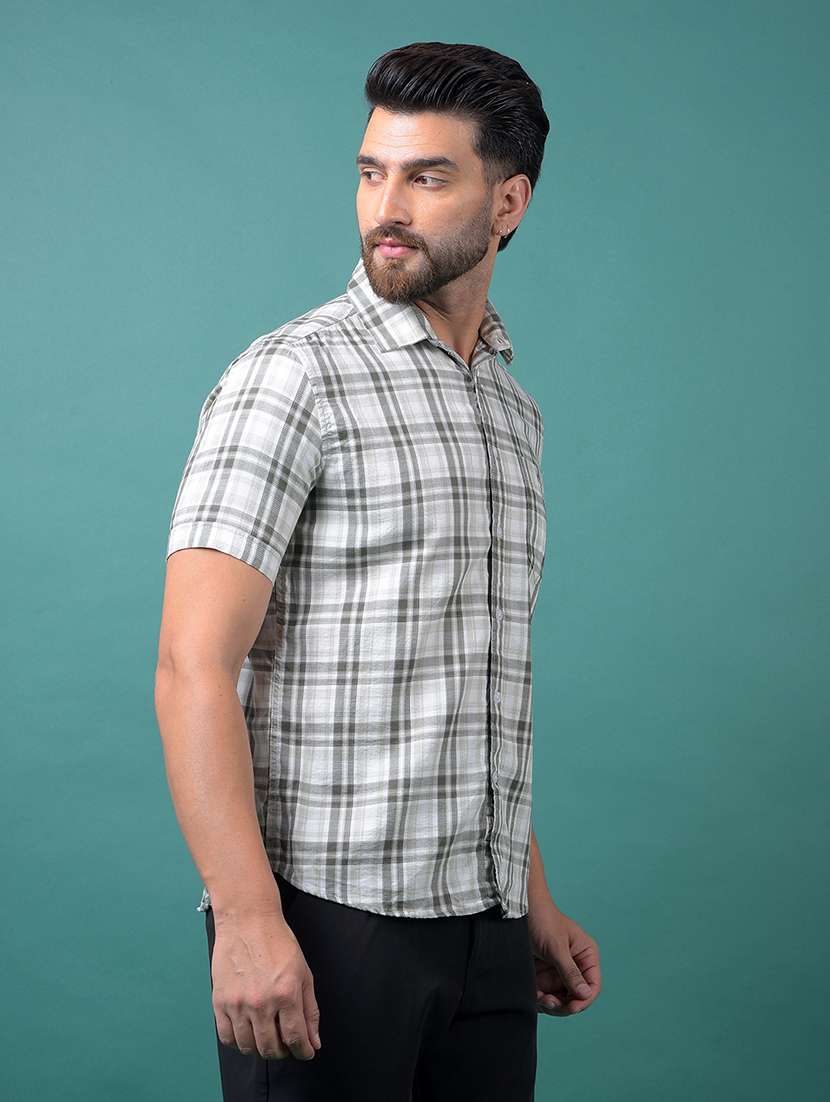 men checkered short sleeve slim fit casual shirt - 21984895 -  Standard Image - 2