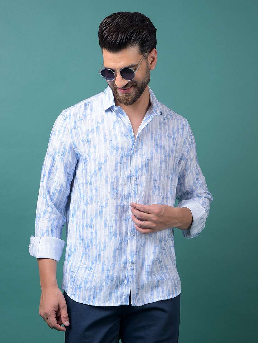 men printed long sleeve slim fit casual shirt