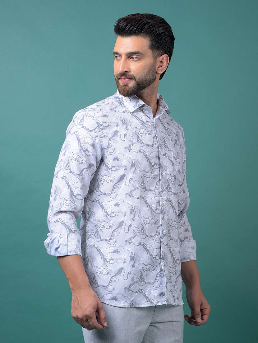 men abstract printed long sleeve slim fit casual shirt - 21984946 -  Standard Image - 2