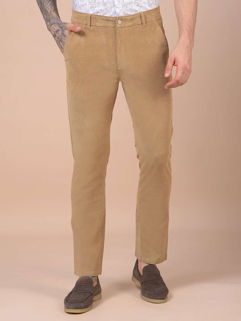 men solid mid rise straight fit corduroy trouser 