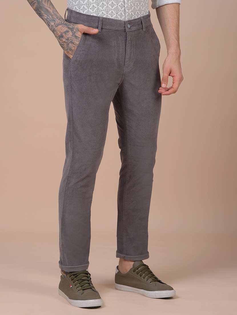 men solid mid rise slim fit corduroy trouser - 21985006 - Standard Image - 2