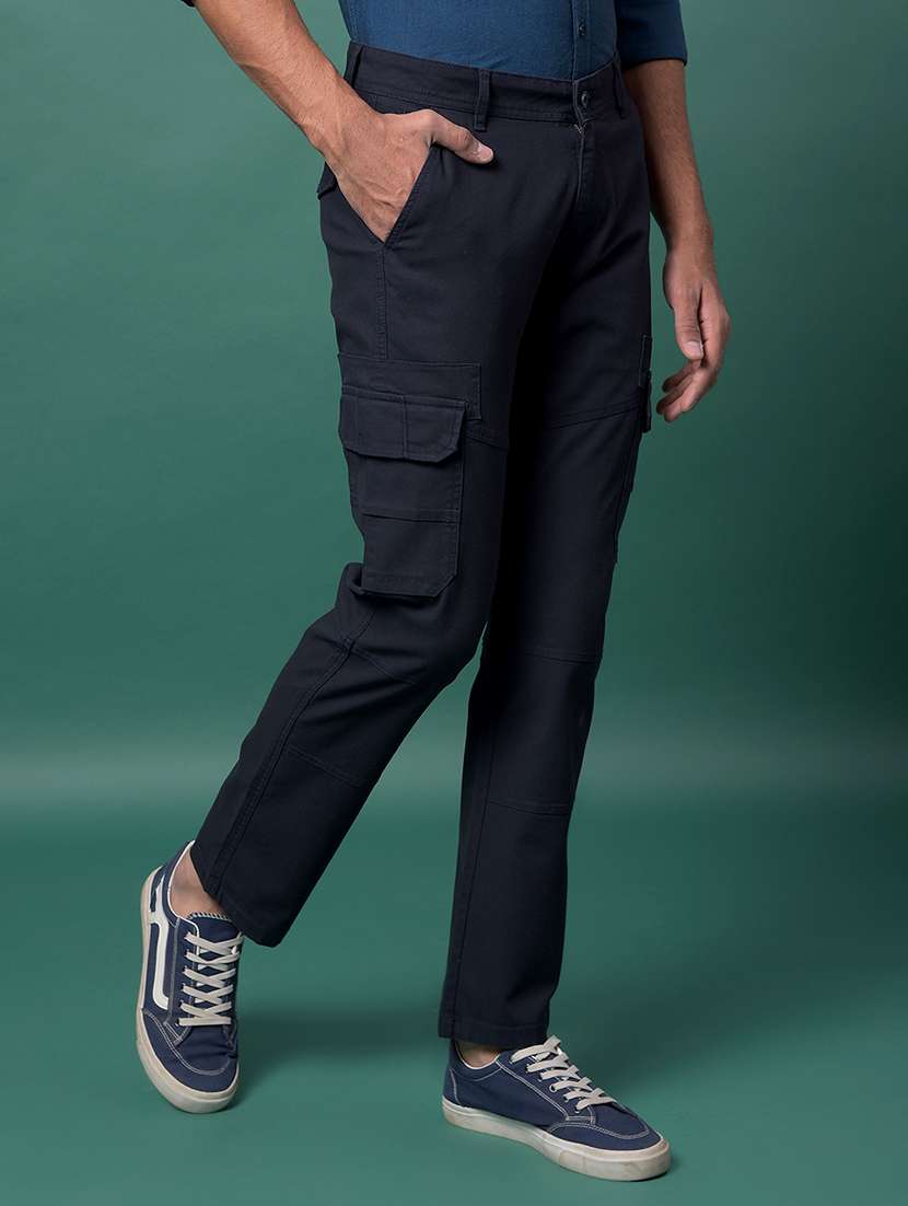 men navy blue solid mid rise regular fit cargo - 21985078 -  Standard Image - 2