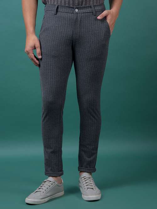 men striped mid rise slim fit chinos - 21985097 - Standard Image - 0