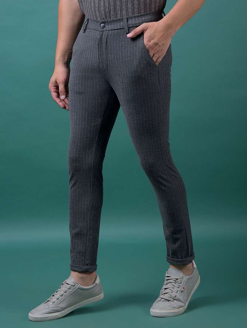 men striped mid rise slim fit chinos - 21985097 - Standard Image - 2