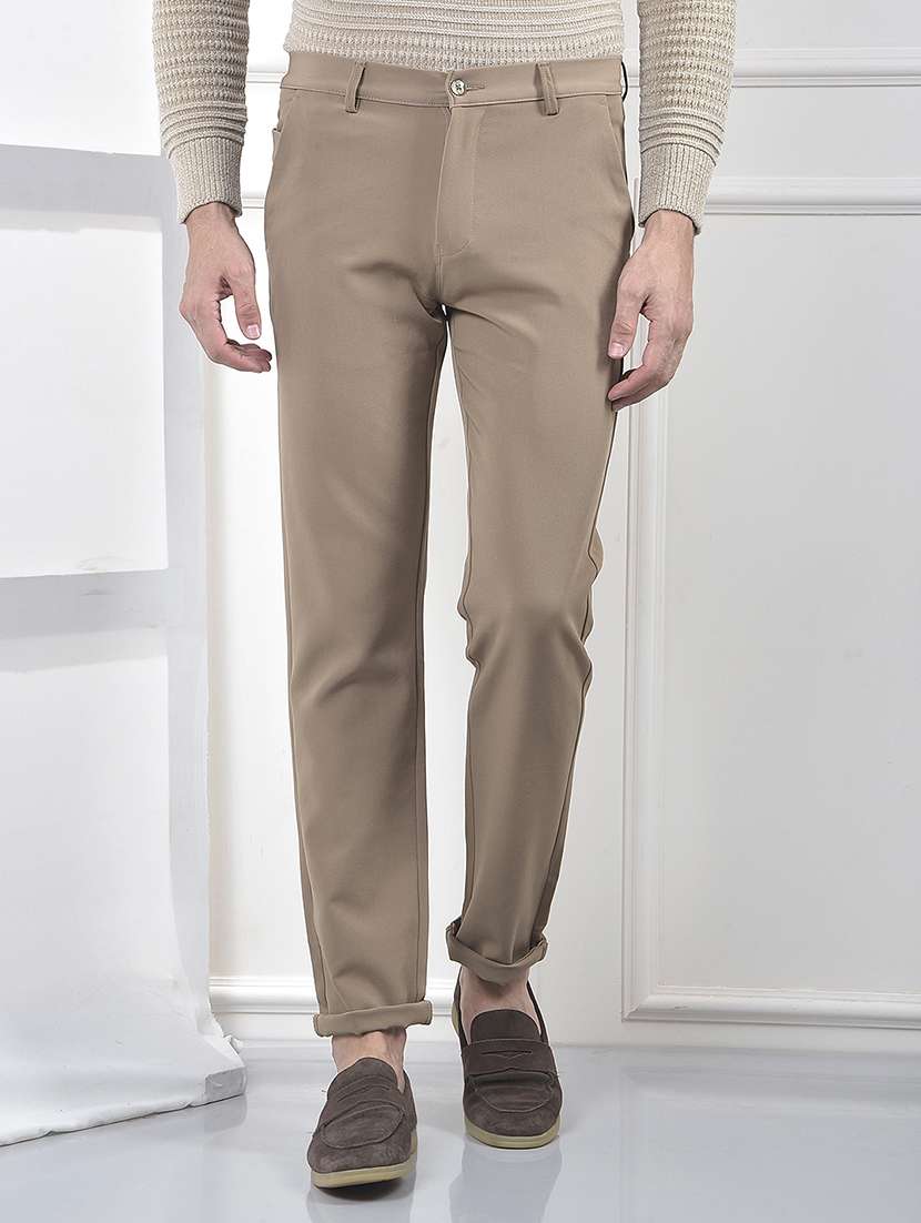 men solid mid rise straight fit chinos 