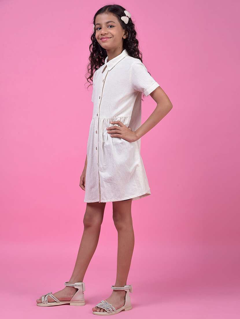 girls solid collared short sleeve shirt dress - 21985223 -  Standard Image - 2