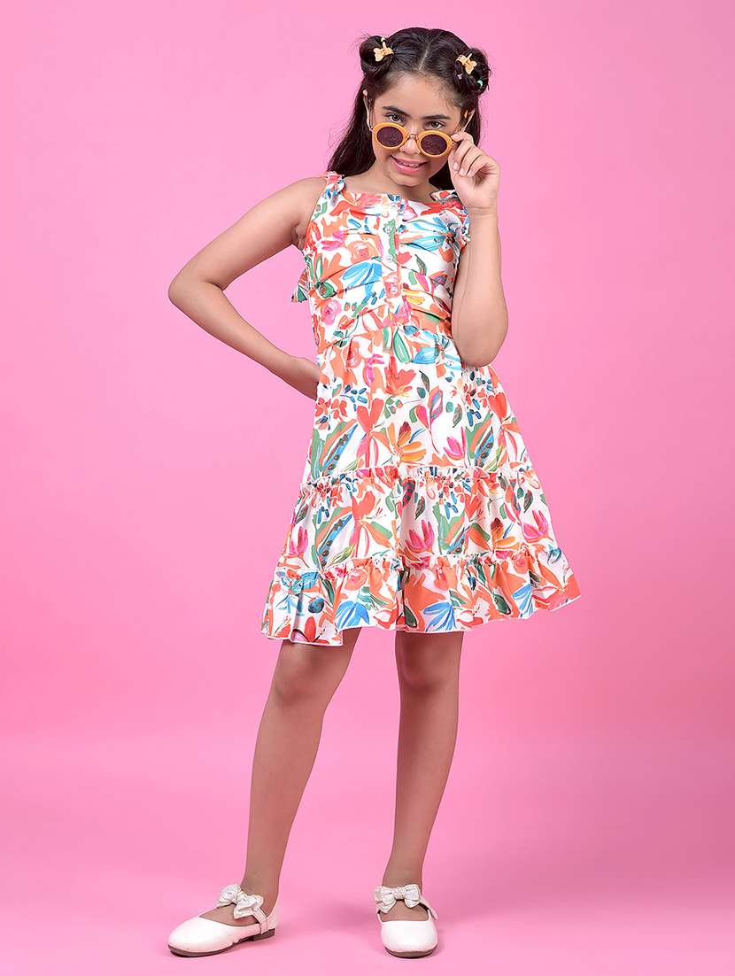 girls printed sleeveless tiered dress