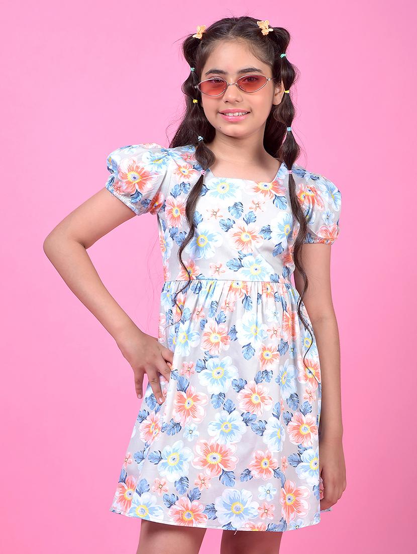 girls floral print puff sleeve a-line dress - 21985226 - Standard Image - 2