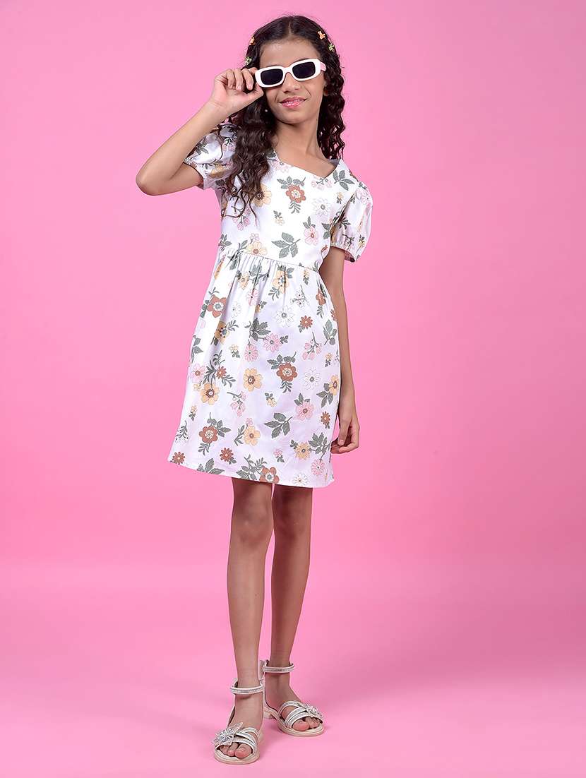 girls floral print puff sleeve a-line dress - 21985227 -  Standard Image - 2