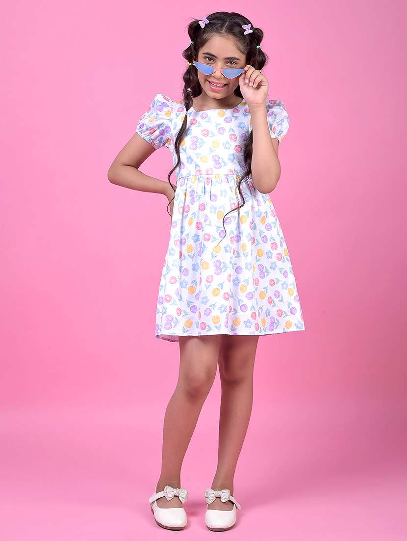 girls floral print puff sleeve a-line dress