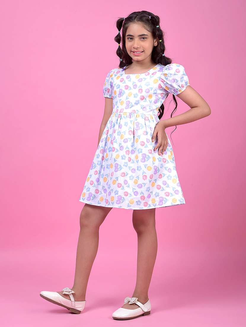 girls floral print puff sleeve a-line dress - 21985228 -  Standard Image - 2