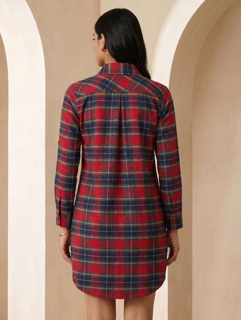 women checkered collared high low shirt dress - 21985375 -  Standard Image - 2