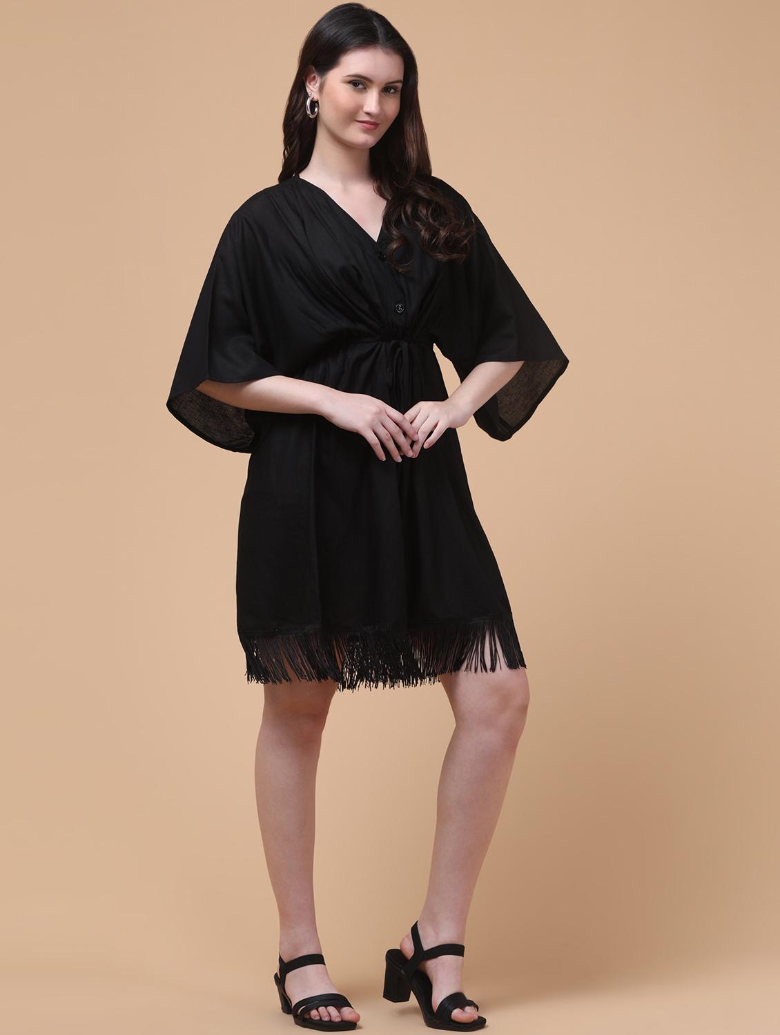 women black solid batwing sleeve fit & flare dress - 21985377 - Standard Image - 2
