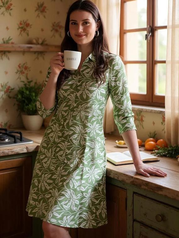 women printed collared shirt dress