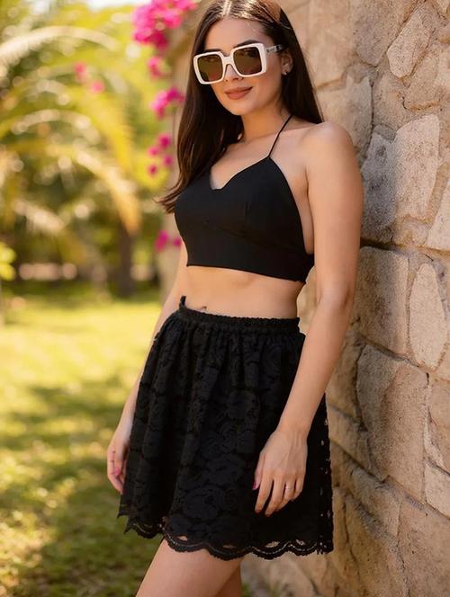 women black high rise flared lace skirt - 21985379 -  Standard Image - 0