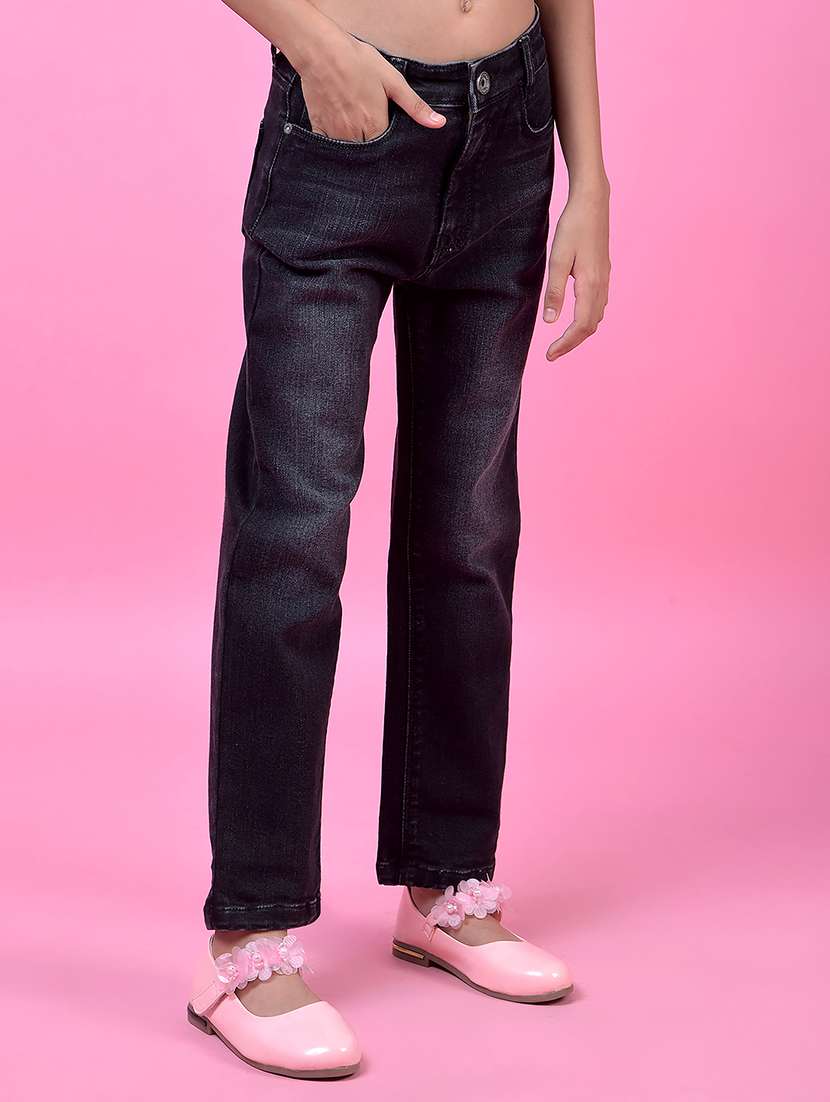 girls solid high rise straight fit jeans - 21985387 -  Standard Image - 2