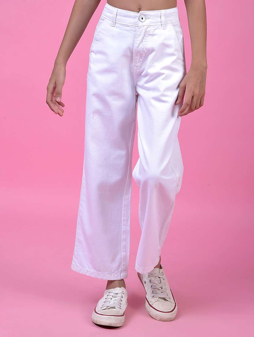 girls solid mid rise wide leg jean