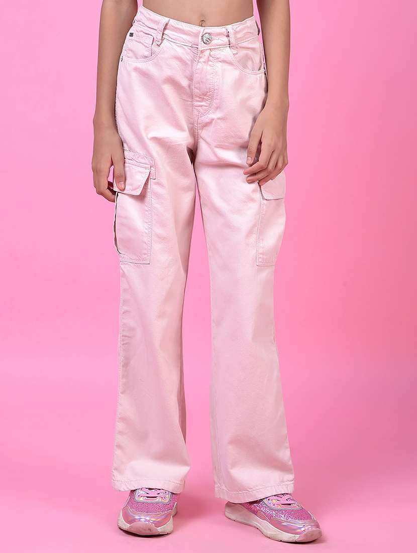 girls solid mid rise relaxed fit cargo