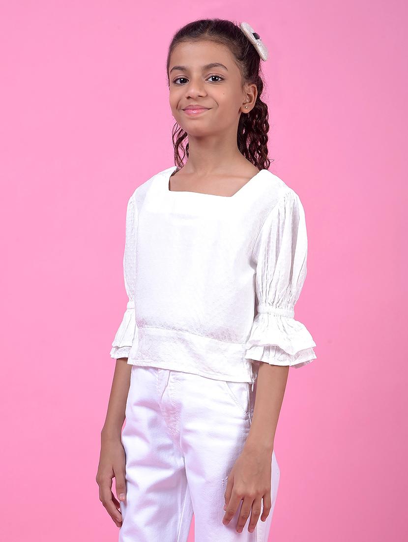 girls white solid puff sleeve top - 21985413 - Standard Image - 2
