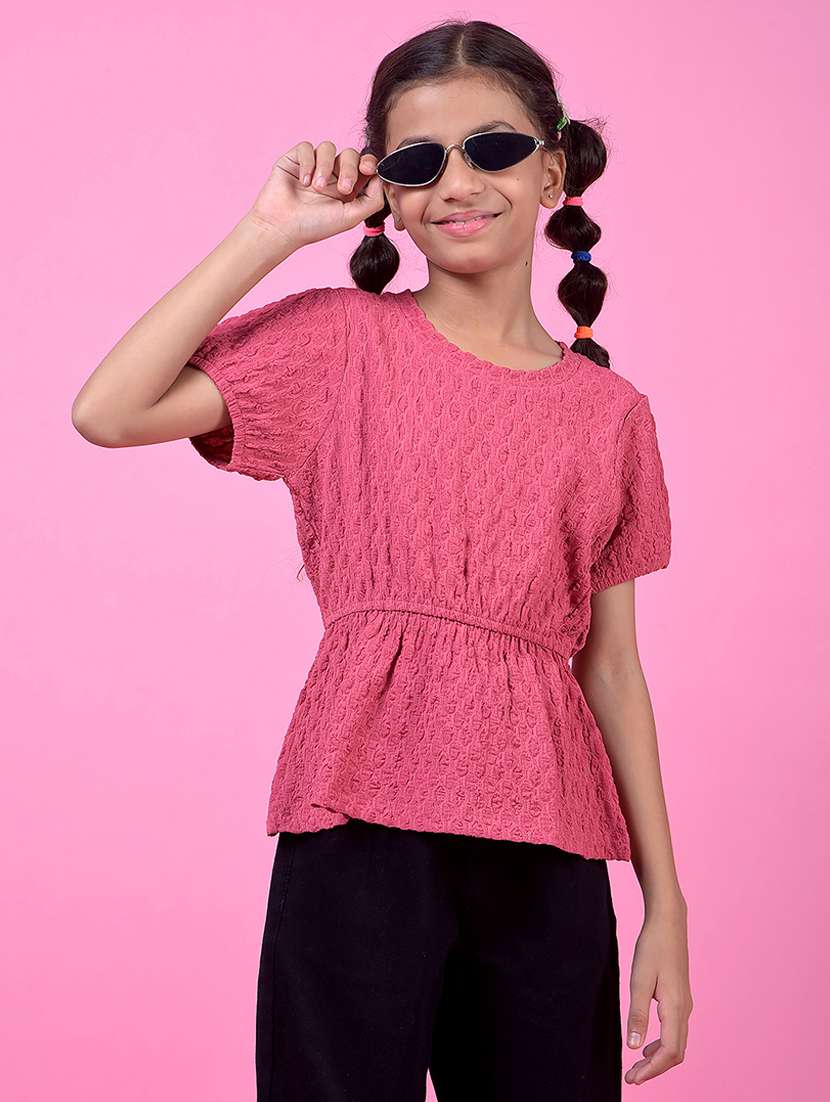 girls self designed short sleeve peplum top