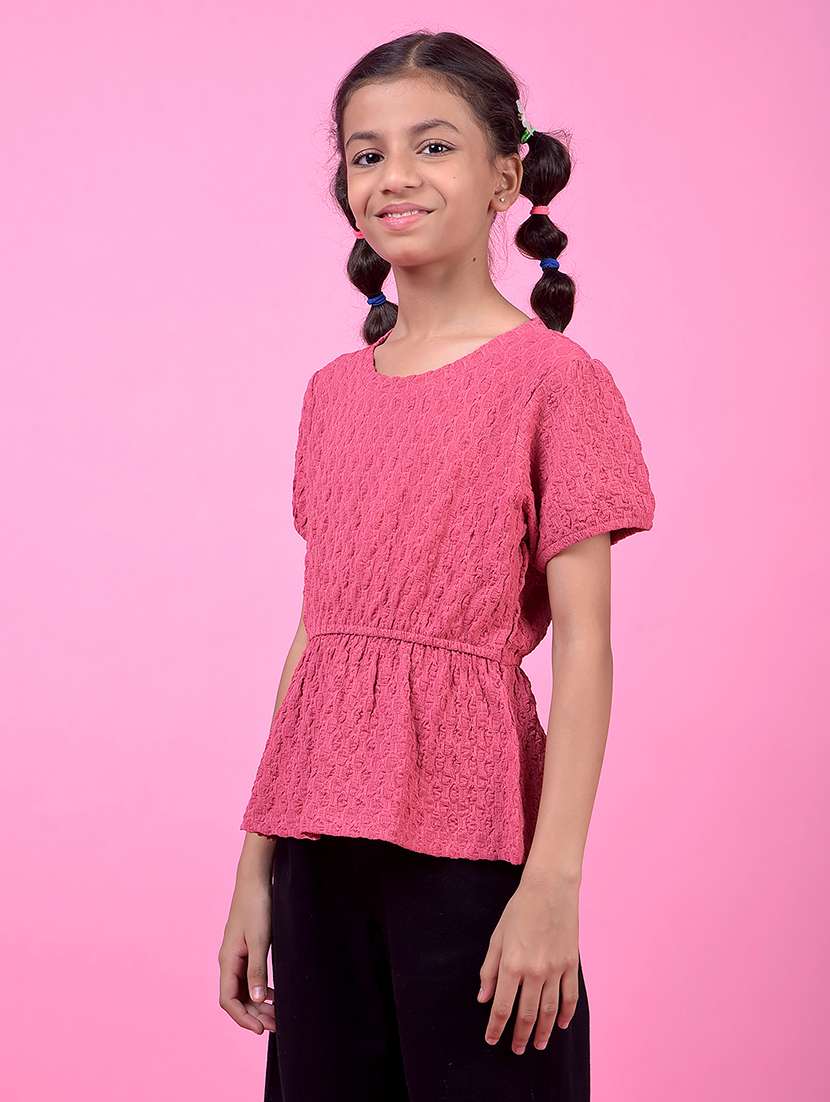 girls self designed short sleeve peplum top - 21985417 -  Standard Image - 2