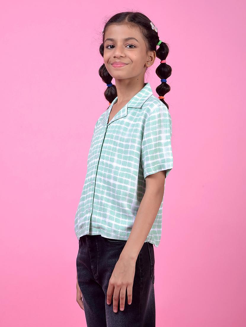 girls checkered lapel collar shirt - 21985444 - Standard Image - 2