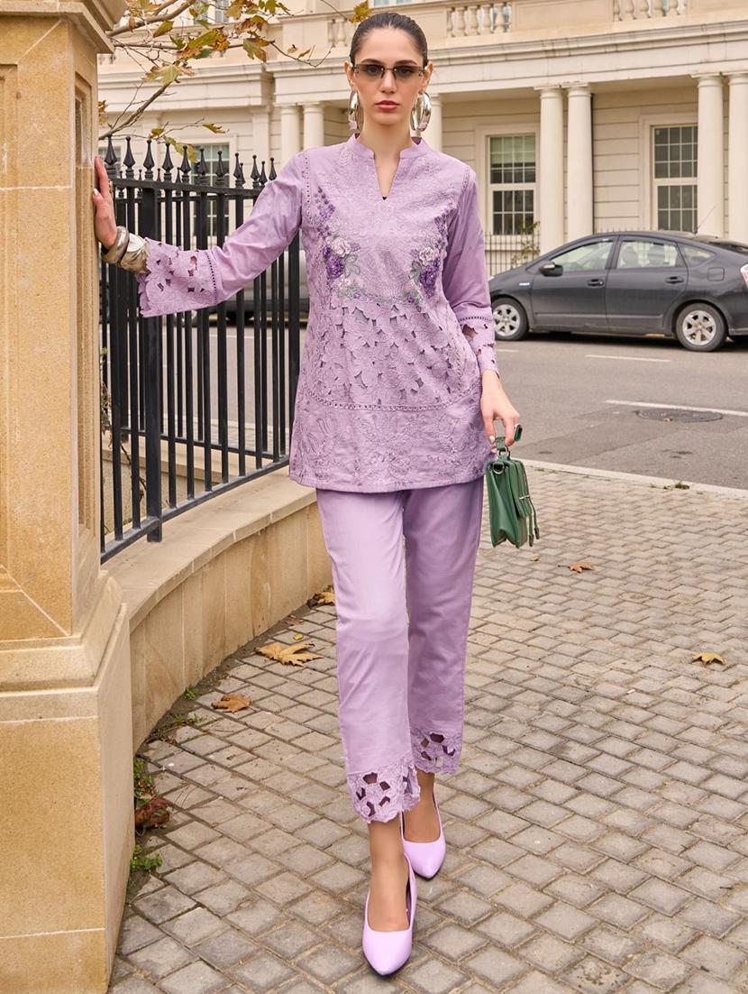 women solid with work long sleeve ethnic co-ord set