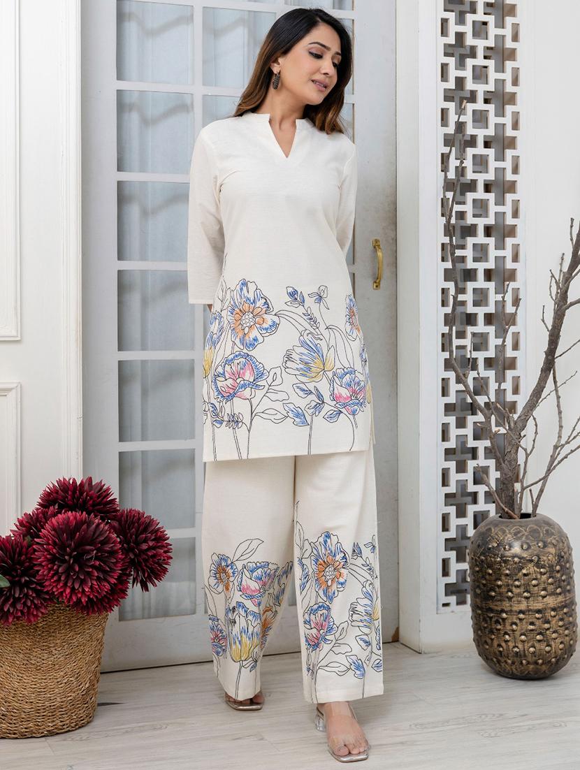 women floral three quarter sleeve ethnic co-ord set - 21985477 - Standard Image - 2